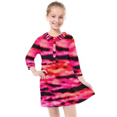 Red  Waves Abstract Series No15 Kids  Quarter Sleeve Shirt Dress by DimitriosArt