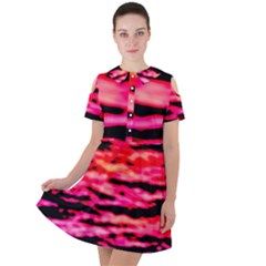 Red  Waves Abstract Series No15 Short Sleeve Shoulder Cut Out Dress  by DimitriosArt