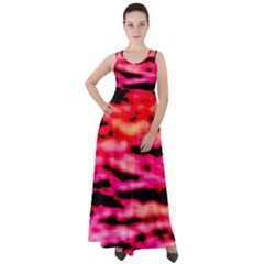 Red  Waves Abstract Series No15 Empire Waist Velour Maxi Dress by DimitriosArt