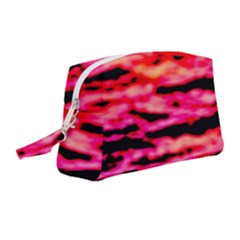 Red  Waves Abstract Series No15 Wristlet Pouch Bag (medium) by DimitriosArt