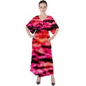 Red  Waves Abstract Series No15 V-Neck Boho Style Maxi Dress View1