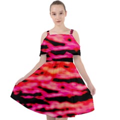 Red  Waves Abstract Series No15 Cut Out Shoulders Chiffon Dress by DimitriosArt