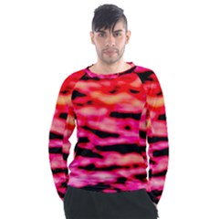 Red  Waves Abstract Series No15 Men s Long Sleeve Raglan Tee