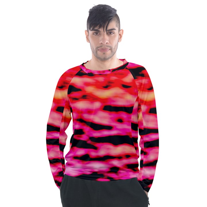 Red  Waves Abstract Series No15 Men s Long Sleeve Raglan Tee