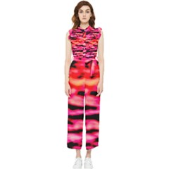 Red  Waves Abstract Series No15 Women s Frill Top Jumpsuit by DimitriosArt