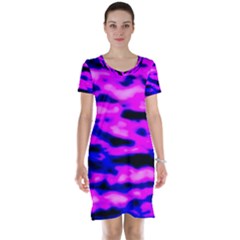 Purple  Waves Abstract Series No6 Short Sleeve Nightdress by DimitriosArt