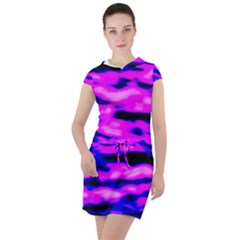 Purple  Waves Abstract Series No6 Drawstring Hooded Dress by DimitriosArt