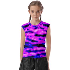 Purple  Waves Abstract Series No6 Kids  Raglan Cap Sleeve Tee by DimitriosArt