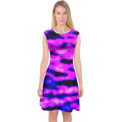 Purple  Waves Abstract Series No6 Capsleeve Midi Dress by DimitriosArt