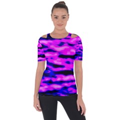 Purple  Waves Abstract Series No6 Shoulder Cut Out Short Sleeve Top by DimitriosArt