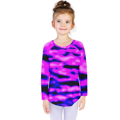 Purple  Waves Abstract Series No6 Kids  Long Sleeve Tee by DimitriosArt