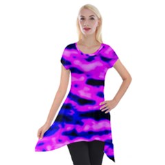 Purple  Waves Abstract Series No6 Short Sleeve Side Drop Tunic by DimitriosArt