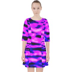 Purple  Waves Abstract Series No6 Quarter Sleeve Pocket Dress by DimitriosArt