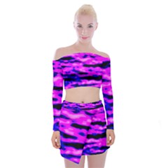 Purple  Waves Abstract Series No6 Off Shoulder Top With Mini Skirt Set by DimitriosArt