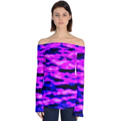 Purple  Waves Abstract Series No6 Off Shoulder Long Sleeve Top by DimitriosArt