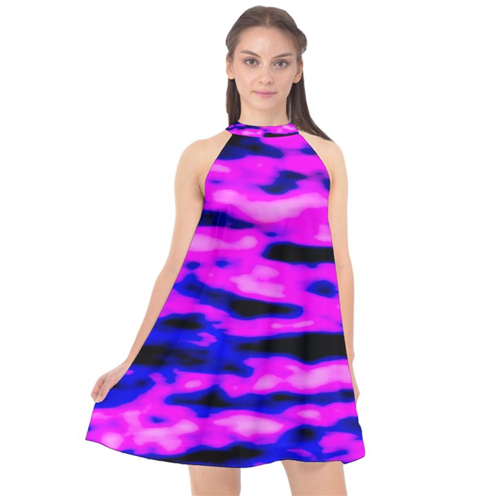 Purple  Waves Abstract Series No6 Halter Neckline Chiffon Dress 