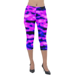 Purple  Waves Abstract Series No6 Lightweight Velour Capri Leggings  by DimitriosArt