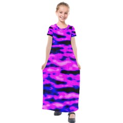 Purple  Waves Abstract Series No6 Kids  Short Sleeve Maxi Dress by DimitriosArt