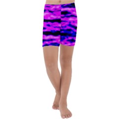 Purple  Waves Abstract Series No6 Kids  Lightweight Velour Capri Yoga Leggings by DimitriosArt