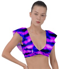 Purple  Waves Abstract Series No6 Plunge Frill Sleeve Bikini Top by DimitriosArt