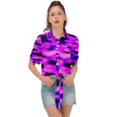 Purple  Waves Abstract Series No6 Tie Front Shirt  by DimitriosArt