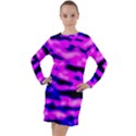 Purple  Waves Abstract Series No6 Long Sleeve Hoodie Dress View1