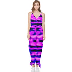 Purple  Waves Abstract Series No6 Sleeveless Tie Ankle Jumpsuit by DimitriosArt