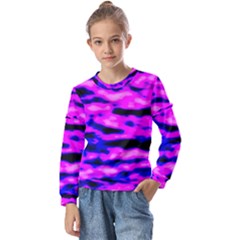 Purple  Waves Abstract Series No6 Kids  Long Sleeve Tee With Frill 