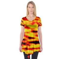 Red  Waves Abstract Series No16 Short Sleeve Tunic  by DimitriosArt