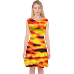 Red  Waves Abstract Series No16 Capsleeve Midi Dress by DimitriosArt