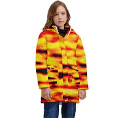 Red  Waves Abstract Series No16 Kid s Hooded Longline Puffer Jacket