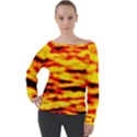 Red  Waves Abstract Series No16 Off Shoulder Long Sleeve Velour Top View1