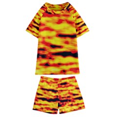 Red  Waves Abstract Series No16 Kids  Swim Tee And Shorts Set by DimitriosArt