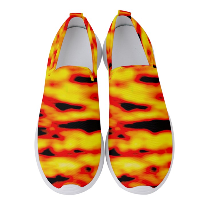 Red  Waves Abstract Series No16 Women s Slip On Sneakers