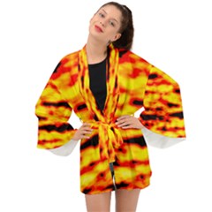 Red  Waves Abstract Series No16 Long Sleeve Kimono by DimitriosArt