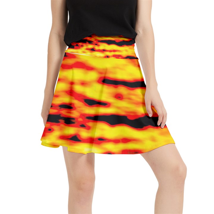 Red  Waves Abstract Series No16 Waistband Skirt