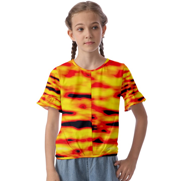 Red  Waves Abstract Series No16 Kids  Cuff Sleeve Scrunch Bottom Tee