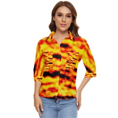 Red  Waves Abstract Series No16 Women s Quarter Sleeve Pocket Shirt