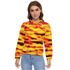 Red  Waves Abstract Series No16 Women s Long Sleeve Raglan Tee