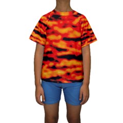 Red  Waves Abstract Series No17 Kids  Short Sleeve Swimwear by DimitriosArt