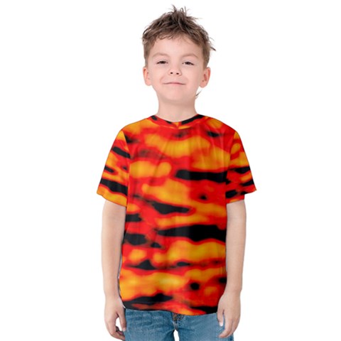 Red  Waves Abstract Series No17 Kids  Cotton Tee by DimitriosArt