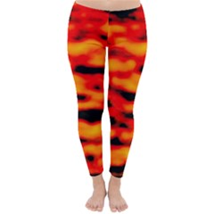 Red  Waves Abstract Series No17 Classic Winter Leggings by DimitriosArt