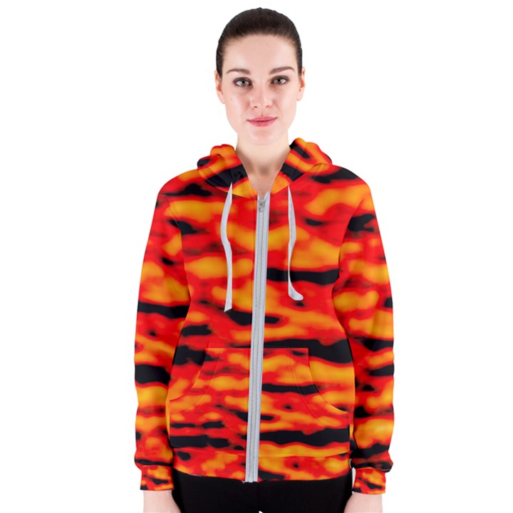 Red  Waves Abstract Series No17 Women s Zipper Hoodie