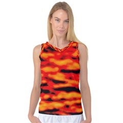 Red  Waves Abstract Series No17 Women s Basketball Tank Top by DimitriosArt