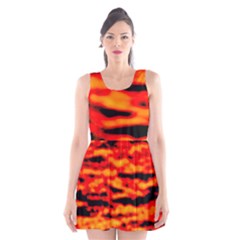 Red  Waves Abstract Series No17 Scoop Neck Skater Dress by DimitriosArt