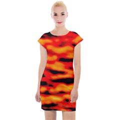 Red  Waves Abstract Series No17 Cap Sleeve Bodycon Dress by DimitriosArt