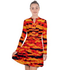 Red  Waves Abstract Series No17 Long Sleeve Panel Dress by DimitriosArt