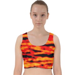 Red  Waves Abstract Series No17 Velvet Racer Back Crop Top by DimitriosArt