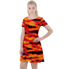 Red  Waves Abstract Series No17 Cap Sleeve Velour Dress  by DimitriosArt