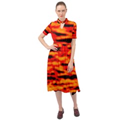 Red  Waves Abstract Series No17 Keyhole Neckline Chiffon Dress by DimitriosArt